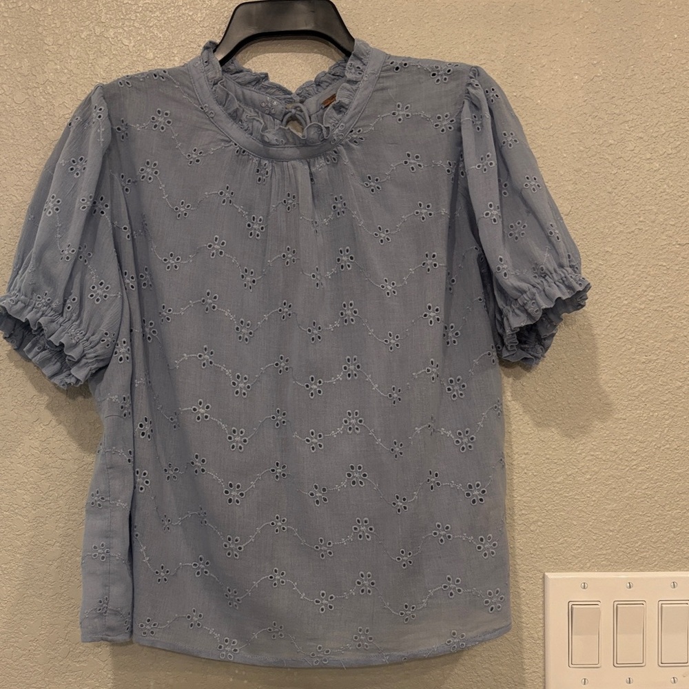 Free People Light Blue Eyelet Blouse